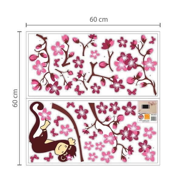 dimension image slide 0 of 2, Walplus Colorful Flower Pink Monkey Children Wall Sticker Nursery Decor