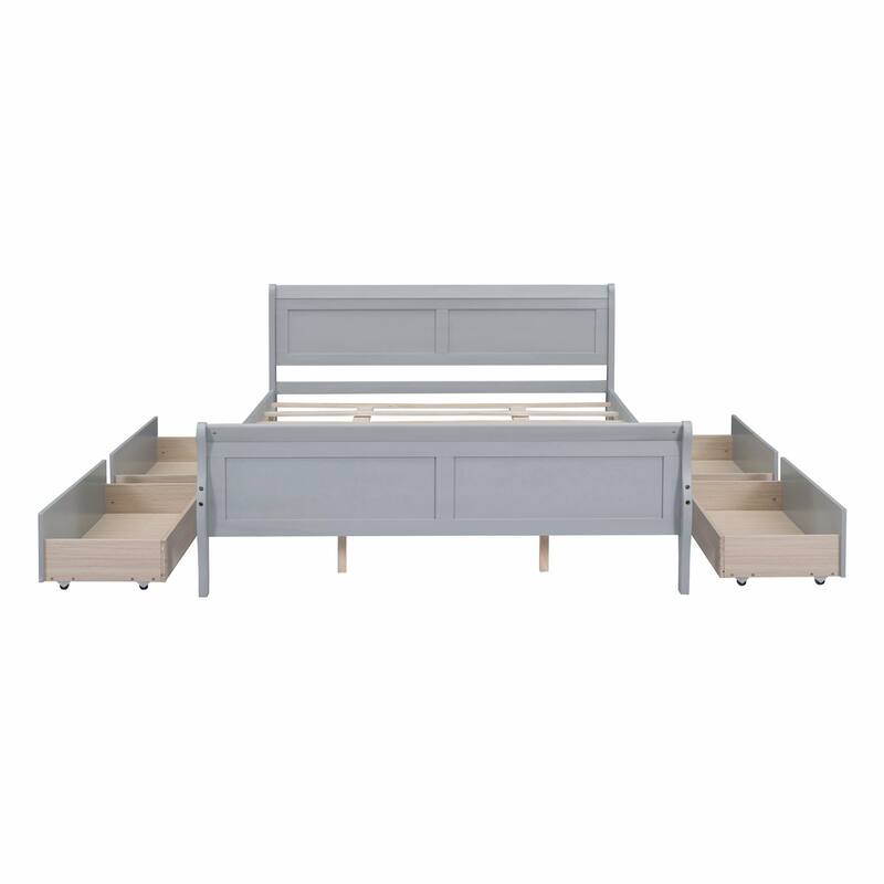 Wood Platform Bed with 4 Drawers and Streamlined Design