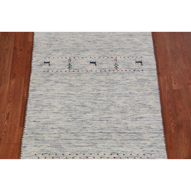 Hand Knotted Oriental 100% Wool Carpet Tribal Animal Pictorial Beige & Ivories Gabbeh Runner Rug - 9' 11'' X 2' 5''