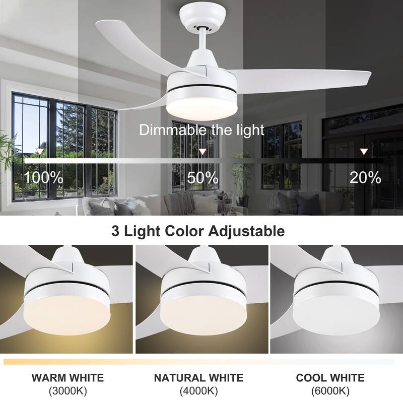 YUHAO Modern 42-in. Integrated LED Propeller Ceiling Fan Lighting with Remote Control - 42