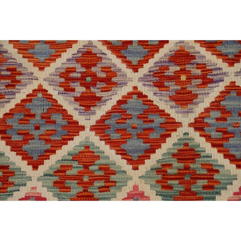All-Over Trellis Kilim Area Rug Flatweave Wool Carpet - 8'3" x 9'10"