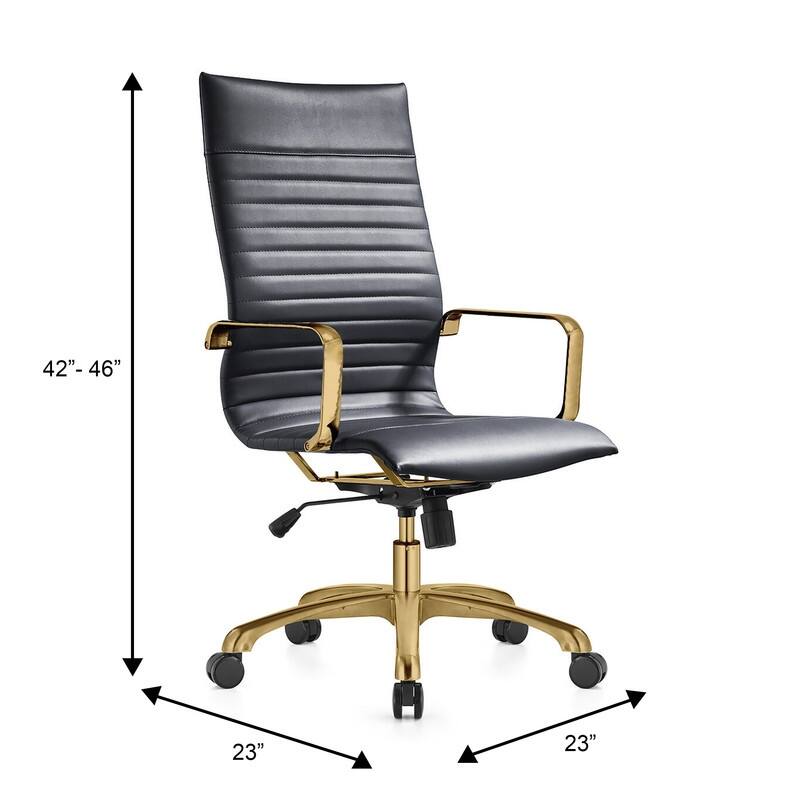 LeisureMod Harris Leatherette Office Chair With Gold Frame - Grey - 23"Dx23"Wx46"H