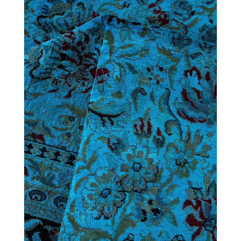 Overton Hand Knotted Wool Vintage Inspired Modern Contemporary Overdyed Blue Area Rug - 10' 1" x 14' 4"
