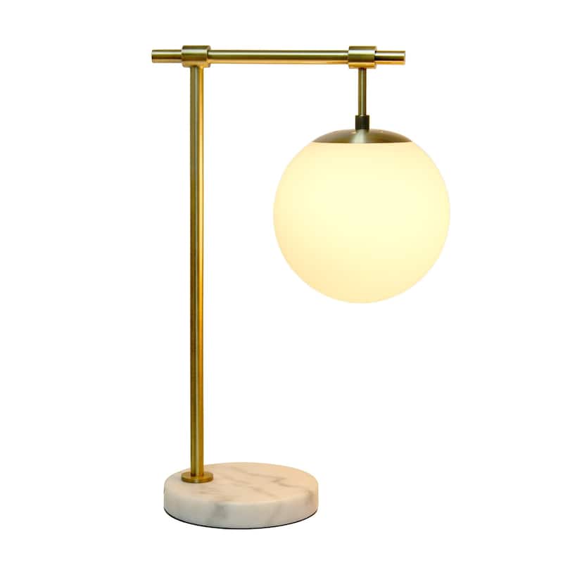 Antique Brass Arm Desk Lamp with Globe Shade - 21" - Gold and White