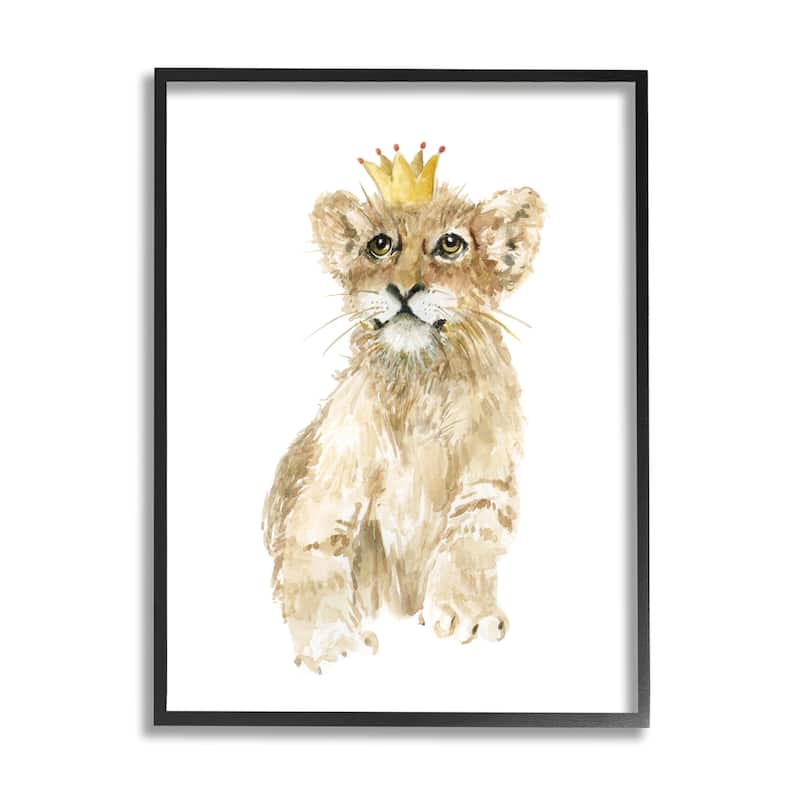Stupell Lion Cub with Royal Crown Prince Jungle Animal Framed Wall Art - Brown
