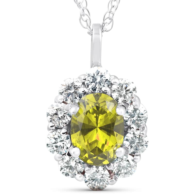 1 3/4ct Oval Citrine & Genuine Diamond Halo Pendant White Gold