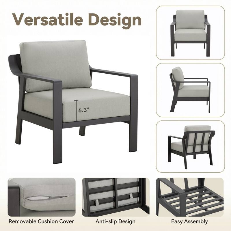 Spruce & Spring Outdoor Patio Furniture Set Aluminum Sofa Accent Chair