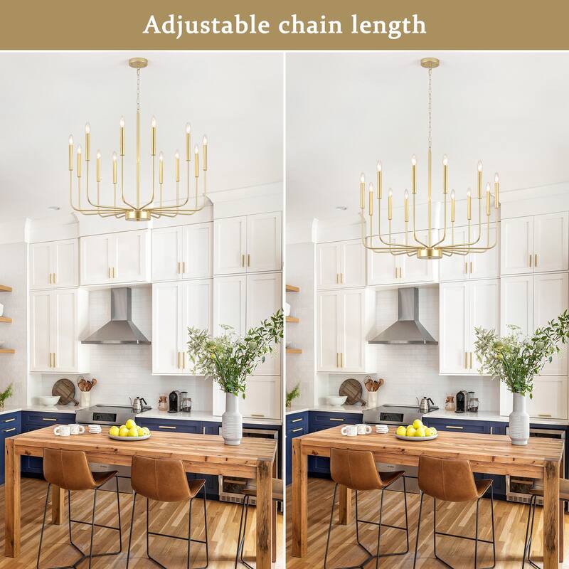 12-Light W32.08" x H70.07" Rustic Candle Chandelier for Dining Room Bedroom
