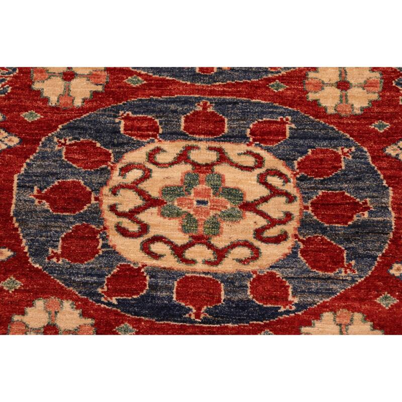 Southwestern Super Kazak Ezra Red/Blue Hand Knotted Wool Rug - 5'3'' x 6'3''