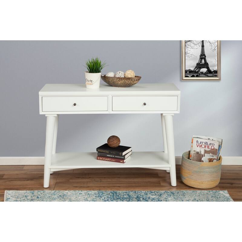 Alpine Furniture Flynn Mid Century Modern Console Table with 2 Drawers - White