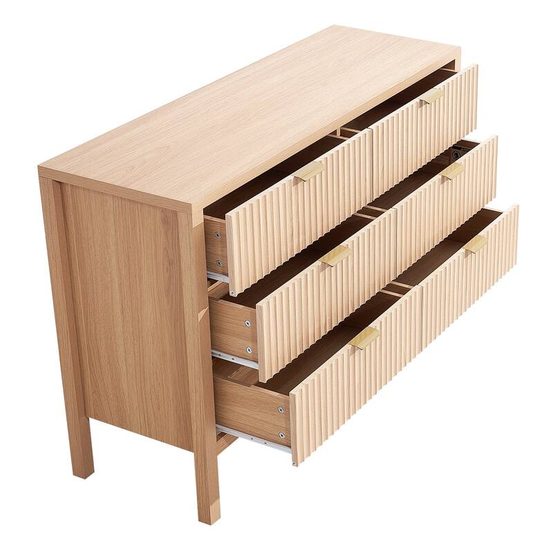 Light Wood MDF Drawer Dresser with Drawers, Wavy Design and Metal Handles