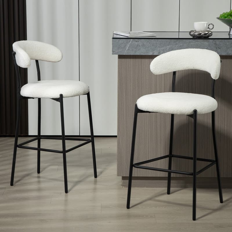 1 Count 26" Teddy Fabric Counter Height Bar Stool with Footrest, Black Powder-Coated Base