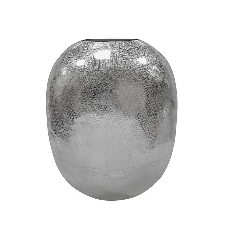 12.5x12.5x15" Aluminum Vase with Silver Streak Finish Modern Home Decor