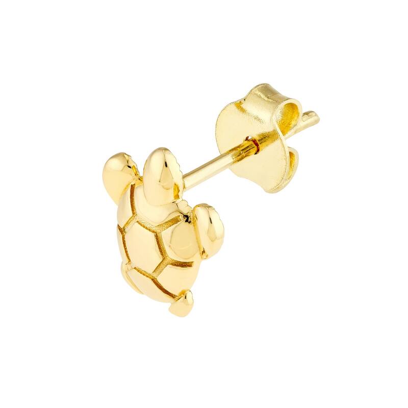 Curata 14k Yellow Gold 6mm Textured Small Turtle Stud Earrings