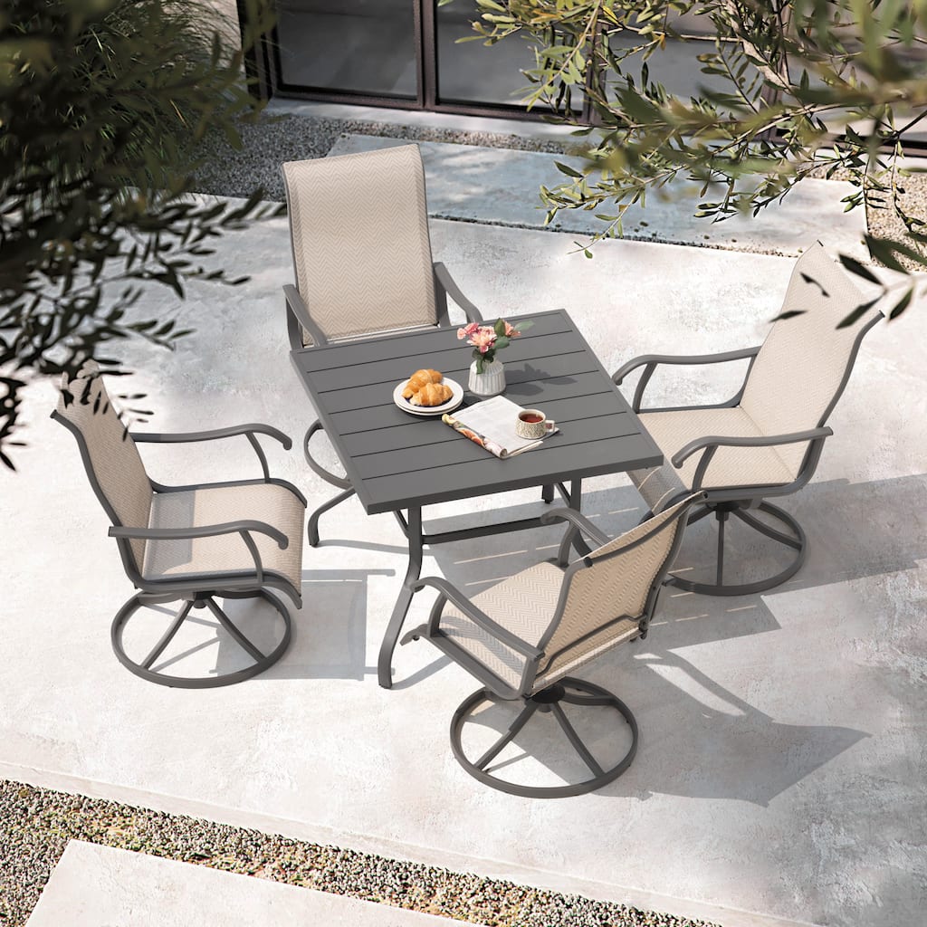 5-Piece Patio Swivel Textilene Metal Dining Set with Umbrella Hole