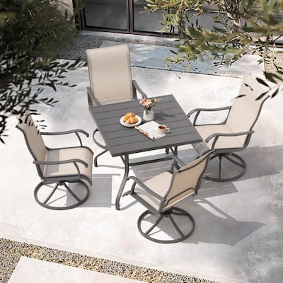 5-Piece Patio Swivel Textilene Metal Dining Set with Umbrella Hole