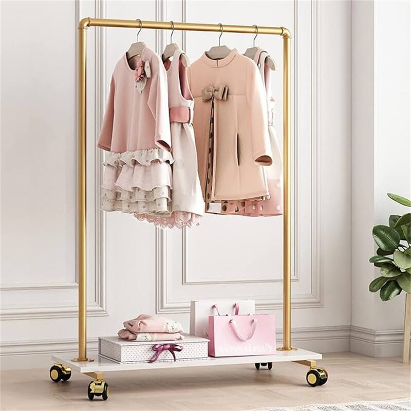 Metal Clothing Rack with Wood Shelf - 11.81"D x 37.4"W x 51.81"H - 11.81"D x 37.4"W x 51.81"H - Gold