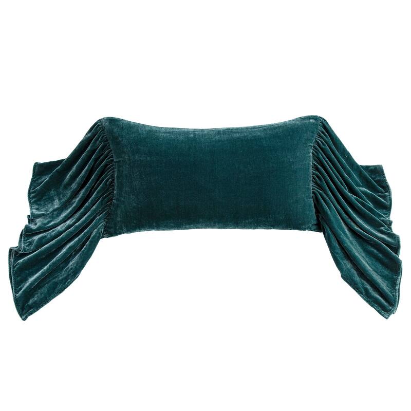 HiEnd Accents Stella Faux Silk Velvet Romantic Western Long Ruffled Decorative Throw Pillow, 14"x26" - Storm Blue