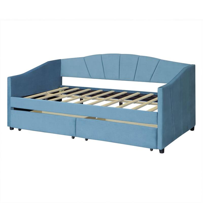 Upholstered daybed Twin Size with Two Drawers and Wood Slat ,Gray