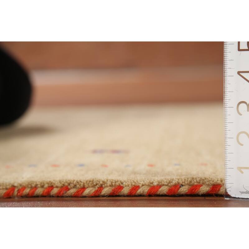 Gabbeh Indian Accent Rug Hand-Knotted Oriental Beige Wool Carpet - 2'11"x 5'3"