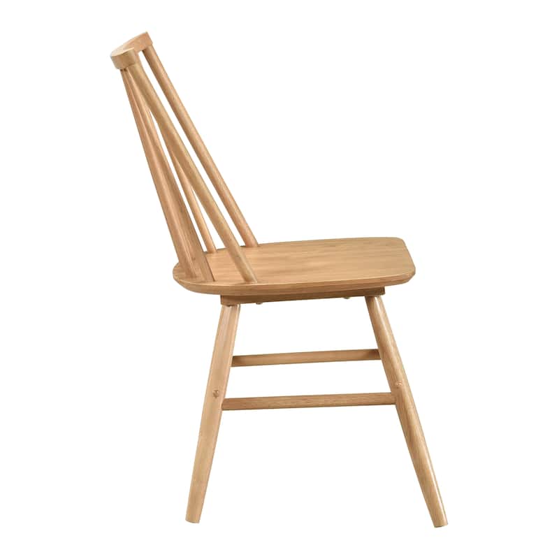 Chic Curved Backrest Side Chairs Set of 2 Natural Oak Finish Windsor Dining Chairs Wooden Furniture