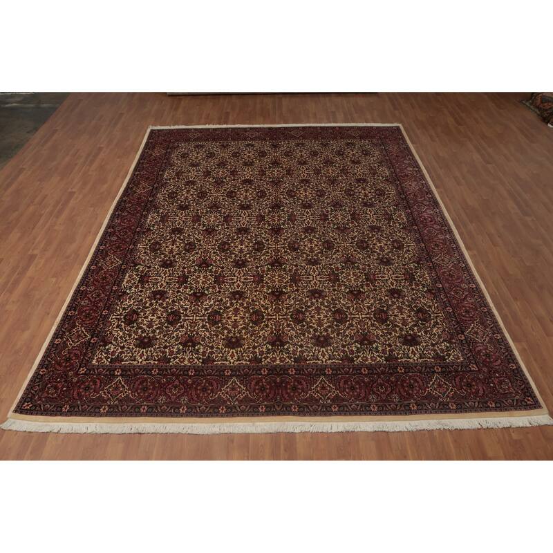 Hand Knotted Oriental 100% Wool Carpet Traditional All-Over Beige & Ivories Bidjar Area Rug - 13' 5'' X 9' 10''