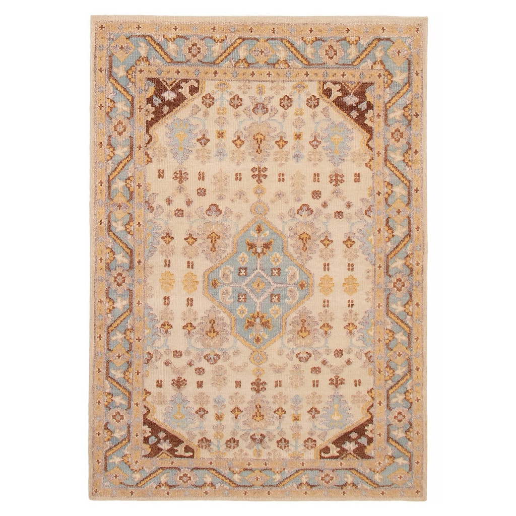 ECARPETGALLERY Hand-knotted Jules Serapi Cream Silk, Wool Rug - 5'2 x 7'8