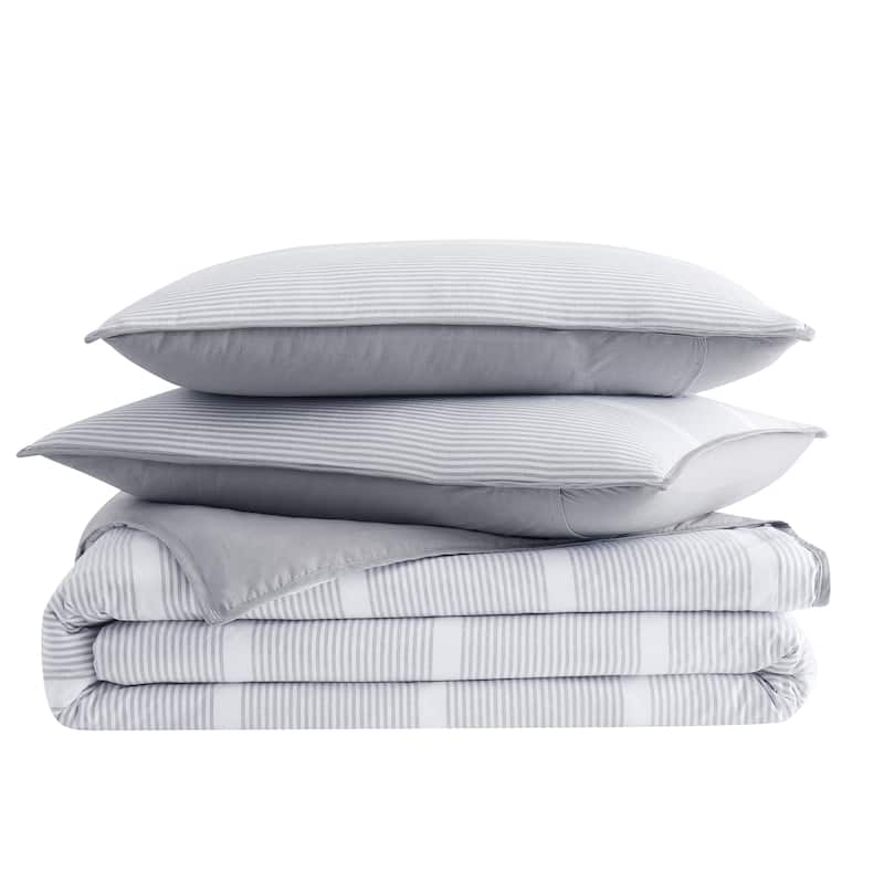 Brooklyn Loom Niari Yarn Dye Stripe 3 Piece Duvet Cover Set - Grey - Full - Queen