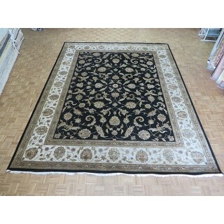 Hand Knotted Black Agra with Wool & Silk Oriental Rug (12' x 15'2 ...