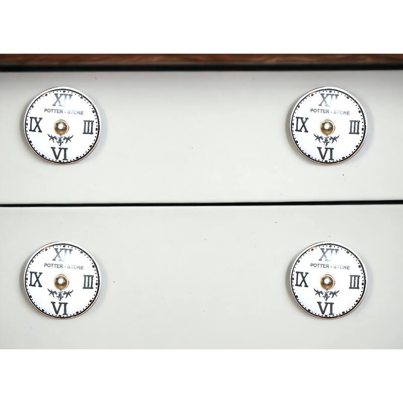 Set of 12 Hand-Painted Ceramic Clock Face Cabinet Knobs in Black White Gold for Furniture Decor - 1.5” x 1.5” x 1.5”