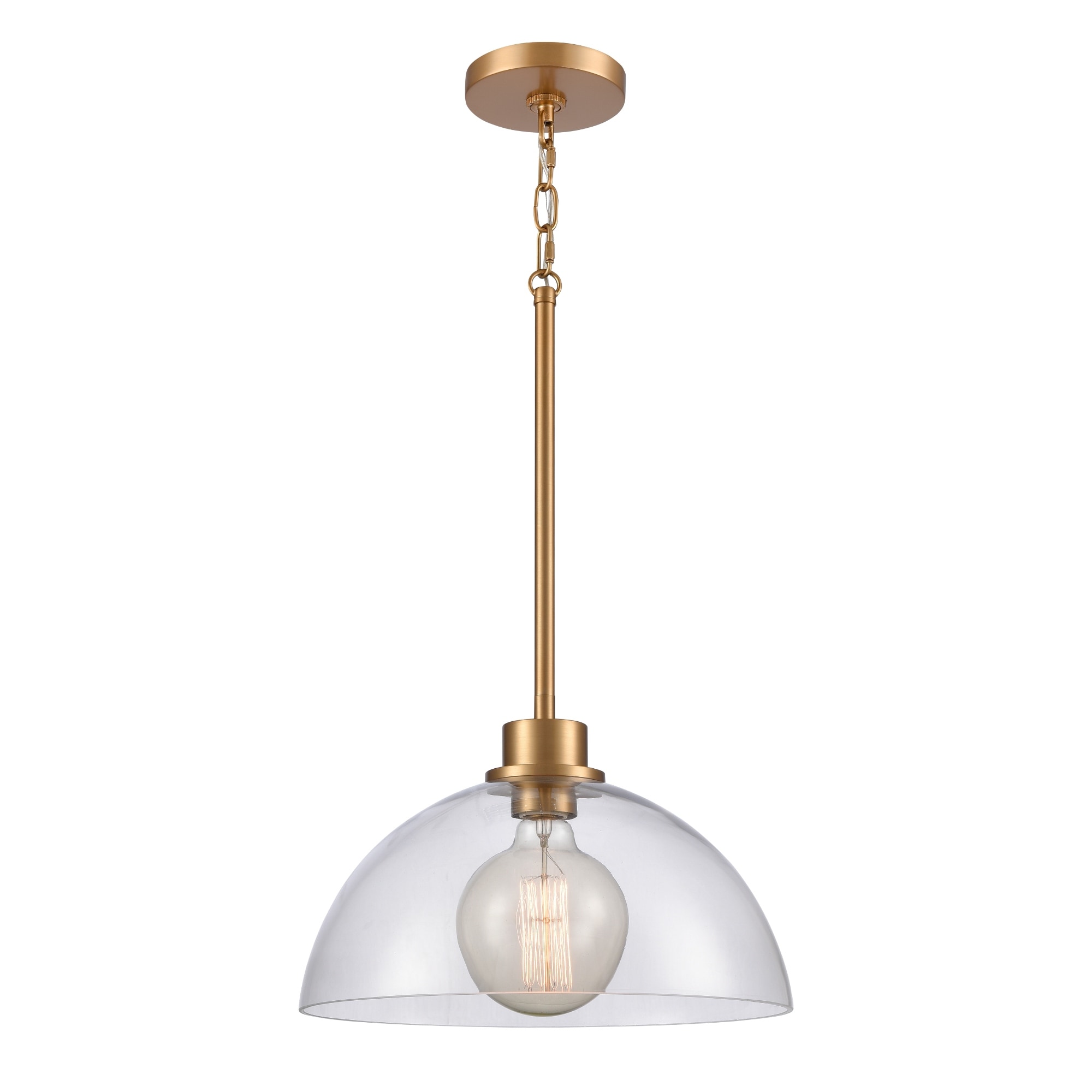 1-Light Hanging Pendant Ceiling Light Fixture with Dome Shade - 14" Brushed Gold