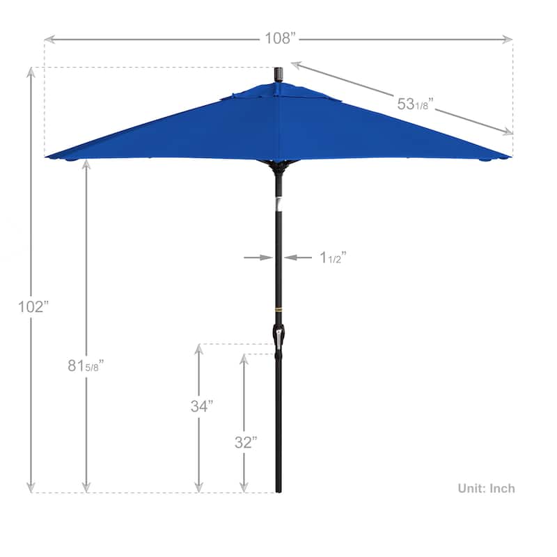 California Umbrella 9' Round Crank Lift Push Button Tilt Bronze Aluminum Patio Umbrella Olefin