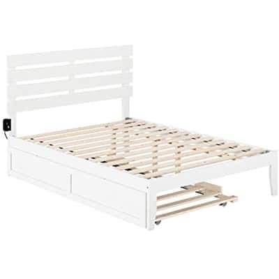 Open Bed Frame with Trundle - Modern Design, Hardwood & Veneer, No Box Spring Needed, Twin Size