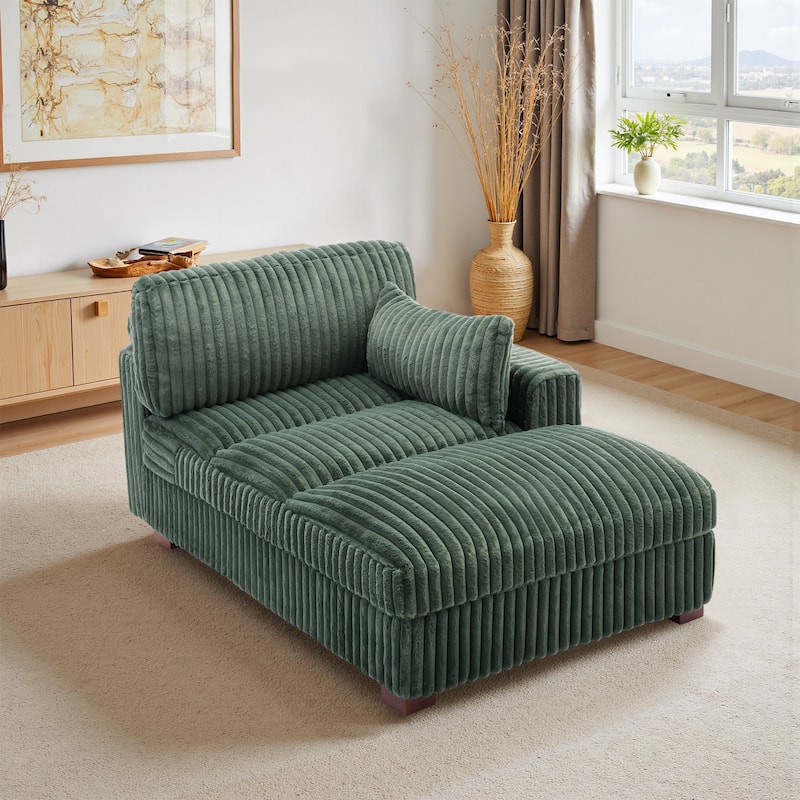 Oversized L-Shape Upholstered Chaise Lounge Sofa Couch - Right facing - Green
