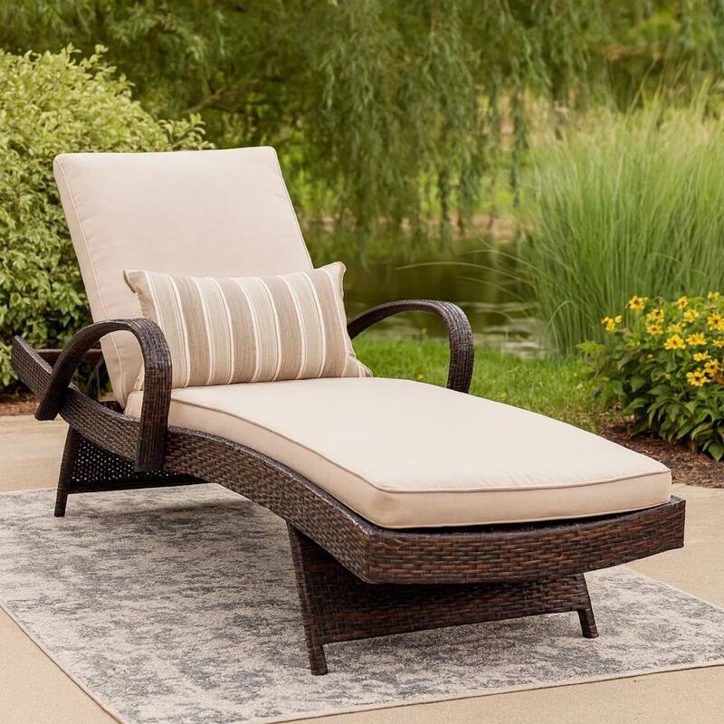 Reclining Chaise Lounge with Wicker Frame, Set of 2, Brown