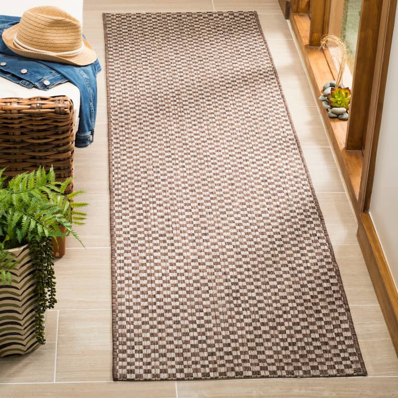 SAFAVIEH Courtyard Judi Indoor/ Outdoor Patio Backyard Rug - 2'3" x 8' Runner - Light Brown/Light Grey