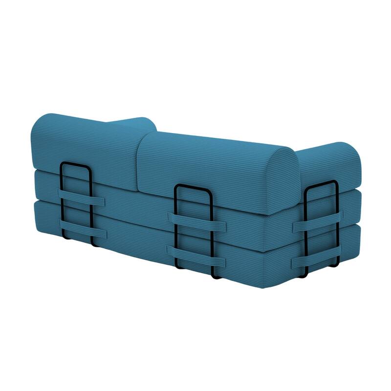 Convertible Sleeper Sofa Bed with Cylindrical Pillow, Corduroy Folding Mattress Couch with Fixed-Shape Frame for Bedroom