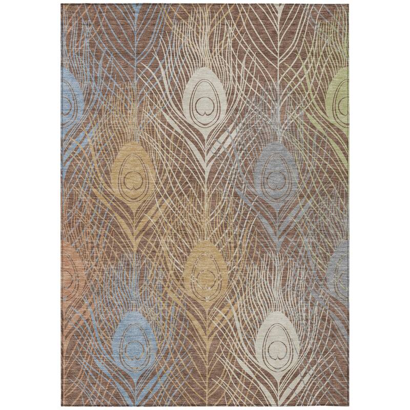 Machine Washable Indoor/ Outdoor Modern Peacock Chantille Rug