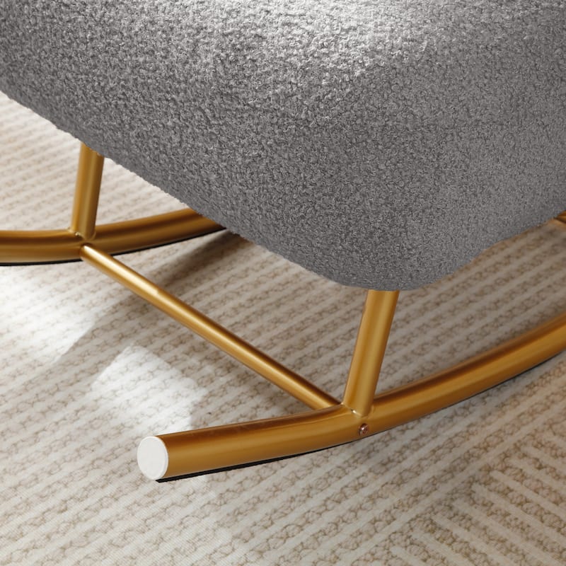 Modern Sherpa Fabric Rocking Armchair with Gold Metal Frame