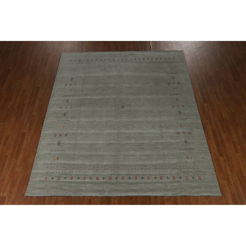 Hand Knotted Oriental 100% Wool Carpet Tribal Animal Pictorial Greys & Charcoal Gabbeh Area Rug - 9' 11'' X 8' 2''