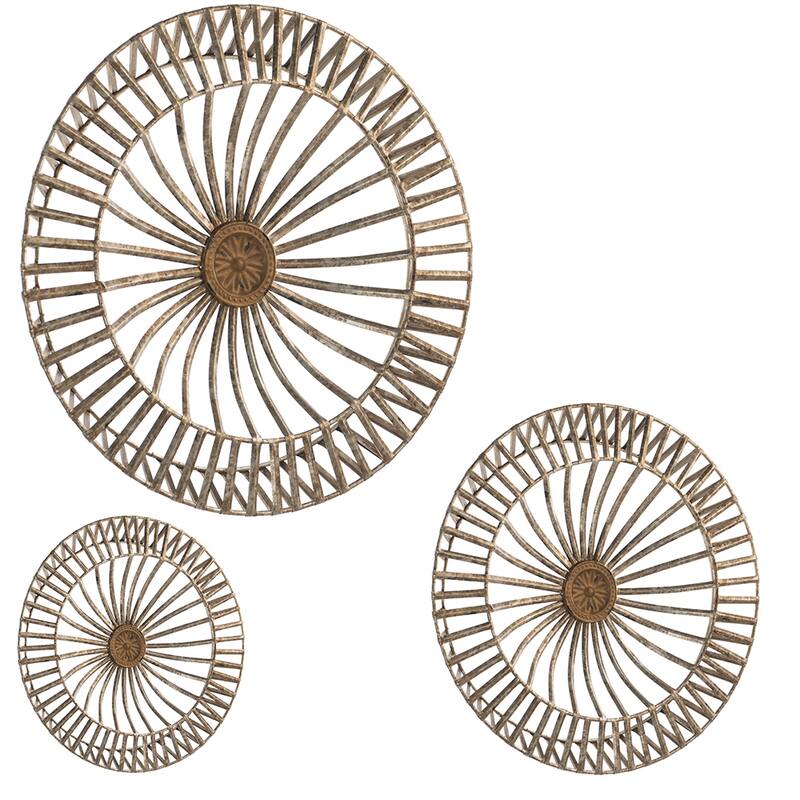 Set of 3, Modern Jennings Discs Wall Decor with Shield Design and Floral Pattern, for Fireplace Mantel Above Desk