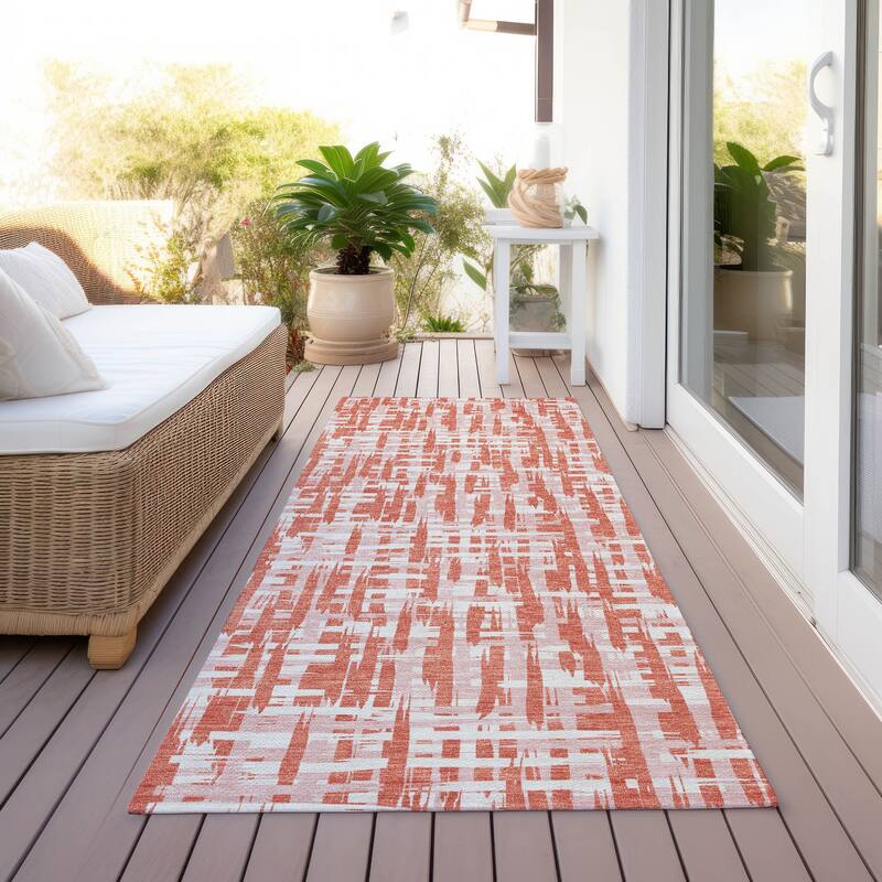 Machine Washable Indoor/ Outdoor Modern Crosshatch Chantille Rug