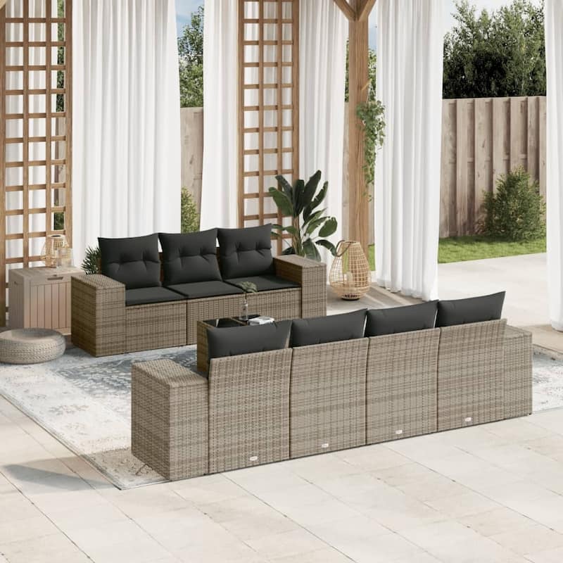 vidaXL Patio Sofa Set with Cushions Outdoor Furniture 8 Piece Poly Rattan - 21.7 x 24.4 x 27.2 - Gray