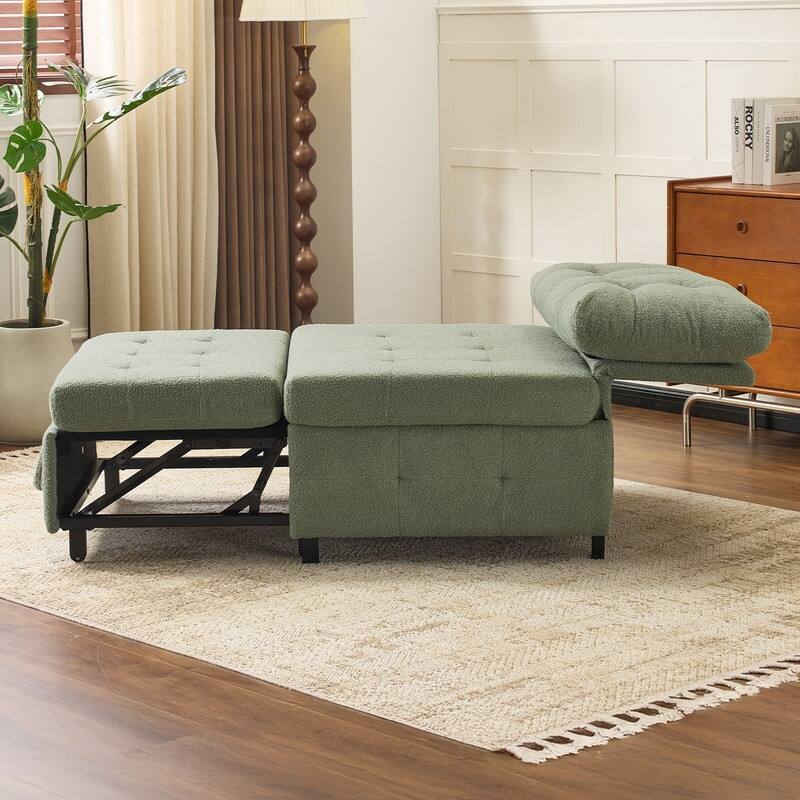 Teddy Fleece Armless Sleeper Chair Sofa Bed Space-Saving Pull-Out Chair Bed For Small Spaces