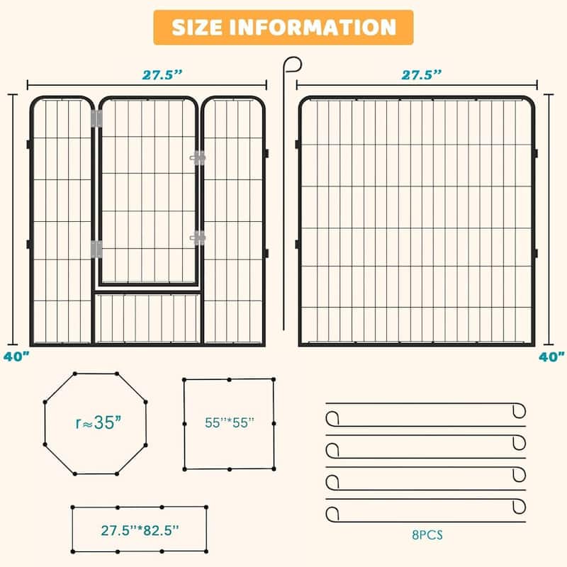 Bossin Dog Playpen Dog Kennel Pen Cage Dog Fence Exercise Pen with Doors 8/16/24 Panel