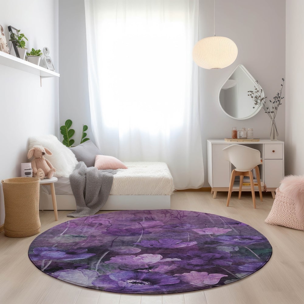 Machine Washable Indoor/ Outdoor Chantille Modern Floral Rug