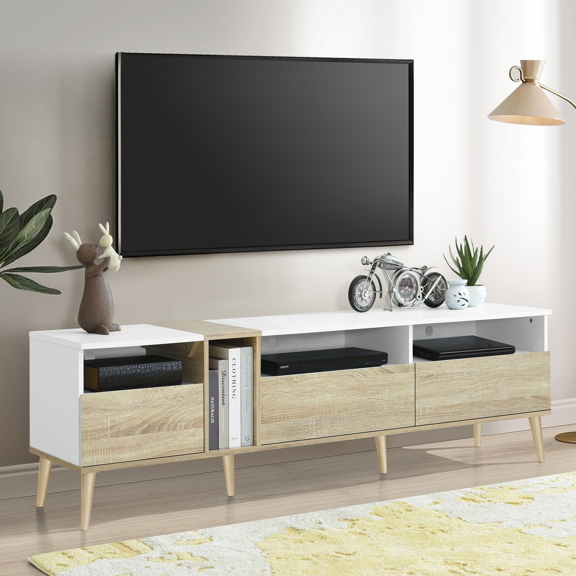 Modern TV with 3 Drawers and Open Shelves, Media Console Table for TVs up to 80"