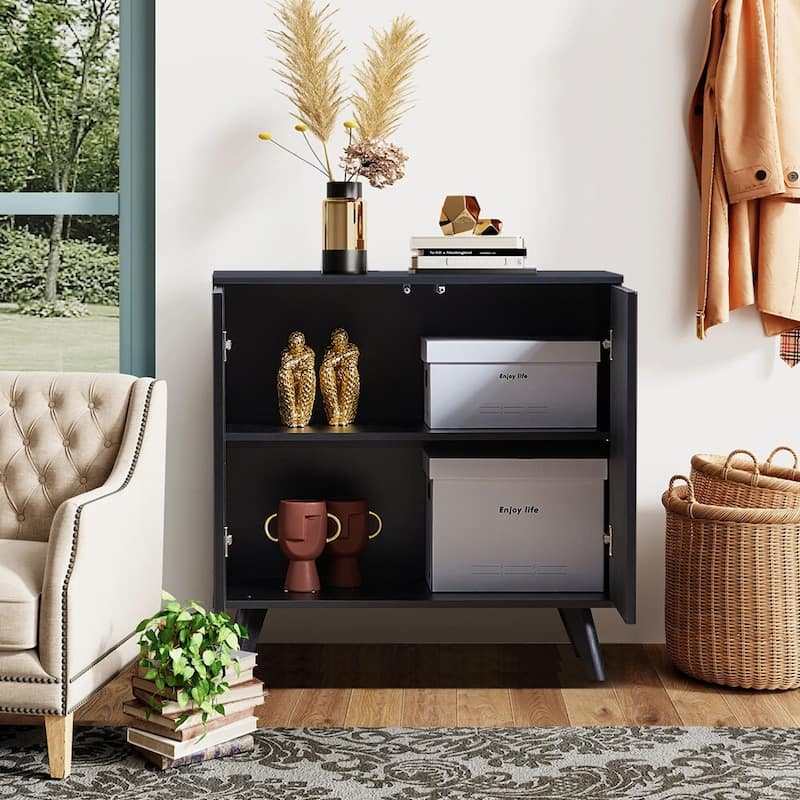 Wooden 2-Door Waveform Sideboard Storage Cabinet - Black