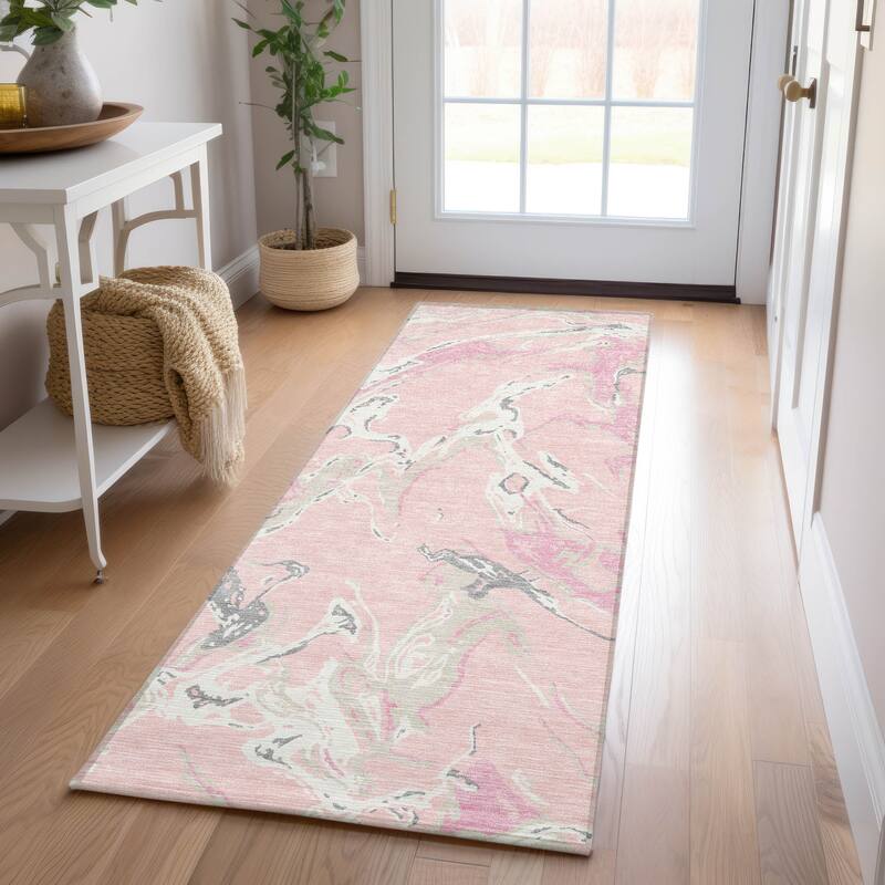 Machine Washable Indoor/ Outdoor Modern Wave Chantille Rug - Pink - 2'3" x 7'6"