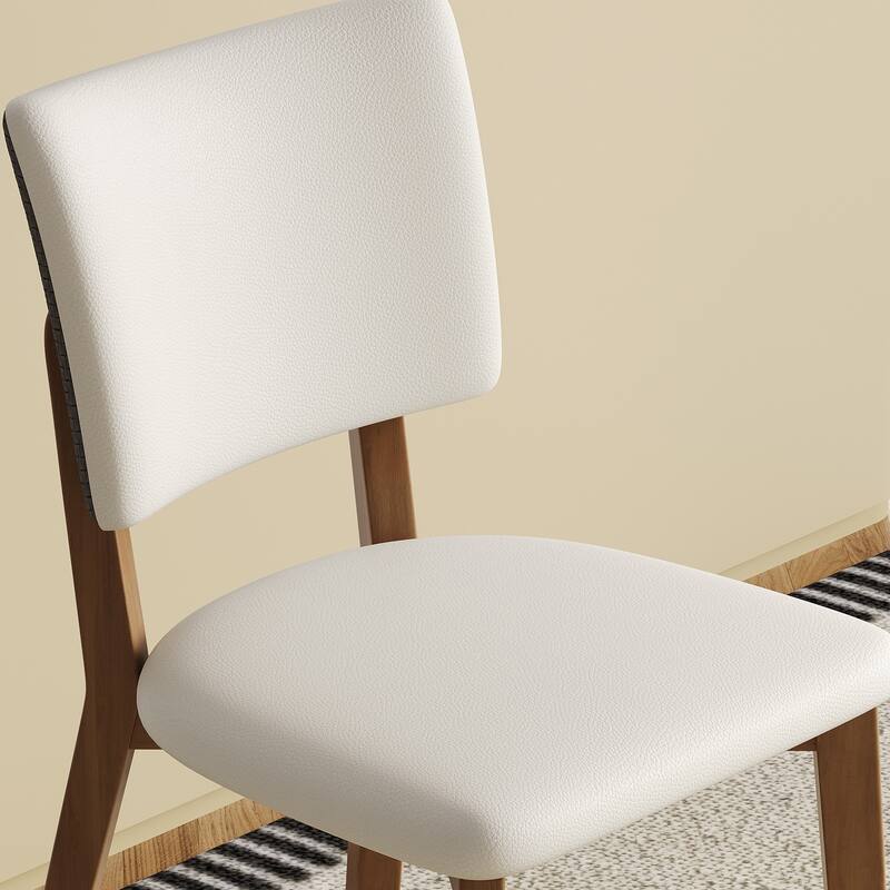 PU Leather Upholstered Dining Chairs Set of 2, Kitchen Side Chairs with Curved Backrest, Accent Chair with Solid Wood Legs
